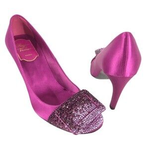 Roger Vivier Flower Strass Satin Pumps US 5.5 EU 35.5 Womens Pink $1995